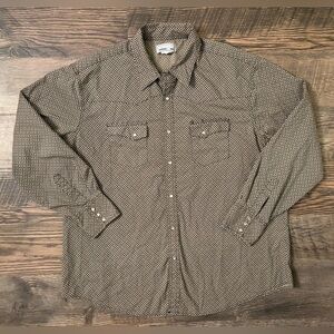 Men's Wrangler Wrancher‎ Button Up Western Pearl Snap Tan Geometric Size XXL